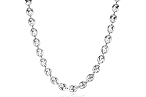 LOCCY Chaine Maille Grain de Café Homme, Collier Grain de Café en Acier Inoxydable 6/7/9/11mm Grain de Café Chaîne Hip Hop Collier Chaine pour Homme Longueur 46-66cm, Argent