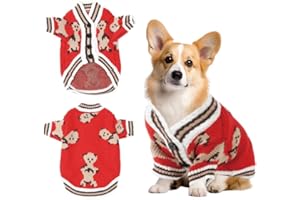FEUVOIS Pull Chien, Chien Tricoté Pulls pour Petits Chiens Moyens, Mignon Pull pour Chiot Pull pour Chat, Pulls Doux pour Chiens, Tricot Vetement pour Chiot,Rouge/XS