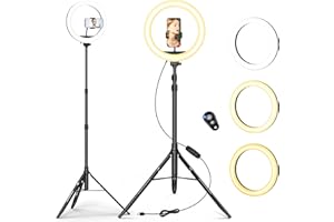 LIPETY 10" Ring Light avec Trépied Grand, Anneau Lumineux Selfie pour Youtube/Live Stream/Maquillage, LED Light Ring pour Vidéo/Photo, Réglable Anneau Lumière avec 3 Modes d'Eclairage et 10 Niveaux