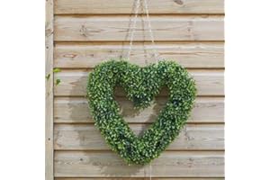 ENENAL HomeZone Large Artificial Heart Shape Topiary Wreath - Luxury Boxwood Home Decor Grave Memorial Door Hanging Wreath for Indoor, Outdoor, Garden, Holiday, Wedding, Xmas Decoration - 40cm