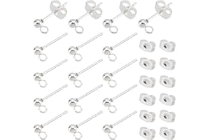 UNICRAFTALE 60 Pezzi Orecchini A Sfera in Argento Risultati 304 Orecchini A Sfera Rotondi in Acciaio Inossidabile Post 0.7 mm Componenti per Orecchino A Pin con Anello e Dadi per Orecchino