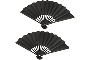 CSDPC 2 Pcs Black Hand Fan Folding Chinese Fabric Handheld Fan Folding Spanish Handheld Folding Fans for Women Men Dancing Cosplay Props Birthday Gifts Wedding Party Home Festvial Decorations