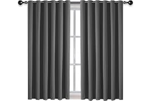 AMEHA Blackout Eyelet Curtains for Living Room Grey Curtains Bedroom, 46x54 Inch Drop Thermal Insulated Curtain Pair Panels with Tiebacks