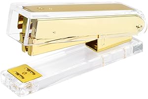 MSDADA Cucitrice da ufficio, in acrilico trasparente, design ergonomico, accessorio da ufficio moderno per casa, ufficio o scuola (oro)