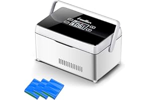 YOPYUENN Insulin Cool Box Electric, Mini Medicine Fridge with 3 Batteries, Mini Intelligent Electric Thermostat Cooler, Large Refrigeration Room for Car, Travel, Home, Medical Cool Bag