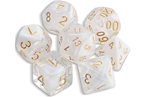 QMAY DND Dice - Set di 7 dadi poliedrici per Dungeon e Dragons MTG RPG D&D D20, D12, D10, D%, D8, D6, D4 (bianco traslucido)