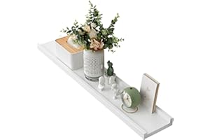 ‎GIEANOO Gieanoo Wandregal Weiß, 90CM Bilderleiste Weiss massives Eichenholz Regal weiß Schweberegal für Fotorahmen und Dekos für Schlafzimmer, Küche, Arbeitszimmer