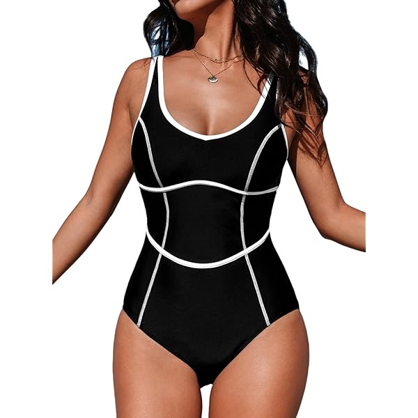 CUPSHE Damen Badeanzug – Einteilig Mit U-Ausschnitt, Gerippter Textur, Tiefem Rücken & Verstellbaren Trägern, Mit Herausnehmbaren Softpads