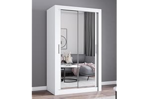 GENERIC FHI-DUBAI Modern Double Mirror sliding door wardrobe Width 100cm/120cm/150cm/180cm/203cm/250cm (White, 100cm)