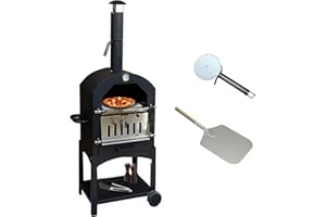 Monster Shop Four à Pizza Extérieur au Charbon de Bois avec Pelle, Roulette et Pierre à Pizza, Four de Jardin 156cm x 64cm x 43cm