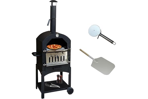 Four à Pizza Extérieur au Charbon de Bois avec Pelle, Roulette et Pierre à Pizza, Four de Jardin 156cm x 64cm x 43cm