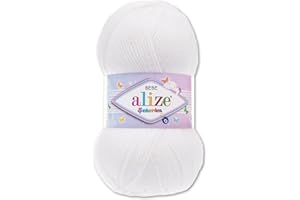 Frida's Wollhaus Alize Sekerim Bebe Pelote de laine pour bébé - 100 g - Pour tricot, crochet et acrylique - 43 couleurs (055 - Blanc)
