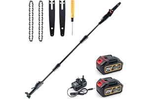 CHANGEMOORE Brushless Cordless Pole Saw 3-Section with 2x3.0Ah Battery & Charger, 169cm Mini Chainsaw with Extension Pole, Pole Chainsaw Long Reach for Pruning Garden, Fixed Saw Head More Stability