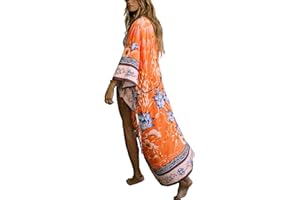 YouKD Damski bawełniany kardigan boho długie kimono plażowy strój kąpielowy okrycie sukienka plus size szlafrok