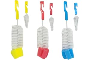 PLASTIFIC Pack of 2 Brush Kids Baby Milk Feeding Bottle and Teat Nipple Cup Cleaning Brush Sponge, Hanging Hole for Easy Storage, Non-Scratch Brush, Easy Cleaning (Small + Large) (Random Color) (D2)