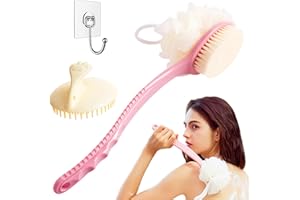 CHUAINXIN Cepillo de Cuerpo para Ducha, Cepillo de Ducha Doble Cara para Mojado/Seco, Cepillo Exfoliante para Cuerpo, Cepillo de Baño de Mango Largo, Limpia Piel Cepillarse la Espalda, con 1 Cepillo de Champú