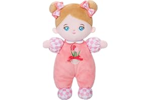 OUOZZZ Muñecas de Trapo para Bebé con Ropa de Tulipán Rosa y Pelo Rubio, Mini Muñeca de Peluche Suave Juguete, Regalo para Niños 3+ Años, 25cm