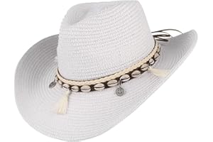 GEMVIE Sombreros de Paja para Mujer Sombrero de Sol Gorra de Playa con Cinta de Concha + UPF50 Ajustable y Empacable Mujer Sombrero de Verano Fedora Trilby