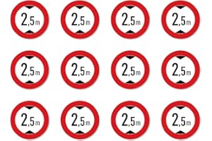 HAVATI Autocollants : Ø 25 mm, lot de 12 – Hauteur de passage maximale/interdiction pour les véhicules trop hauts – 2,5 m – m – Marque StVO Z-265