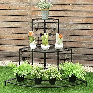 Zain Decor Home Decorative 3-Tier Metal Plant Stand Floral Corner Shelf Metal Flower Pot Rack Stair-Step Style for Balcony Garden Home 81cm x 57cm x 70cm (L x W x H) (75)