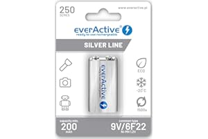 EverActive Akumulator 9V Ni-MH Blokowy do Wielokrotnego Ładowania, Szary, 250 mAh