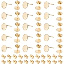 UNICRAFTALE 60pz 18K Placcato Oro Cabochon Grezzi Orecchini A Perno 10mm Orecchini A Perno In Acciaio Inox Orecchini Castoni Vassoi Post Tazza Borchia Risultati con Anello e Orecchino Posteriore