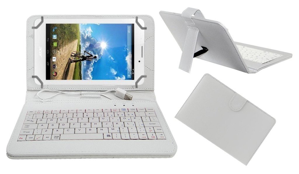 ACM USB Keyboard Case Compatible with ACER ICONIA A1-713 HD Tablet Cover Stand Study Gaming Direct Plug & Play - White