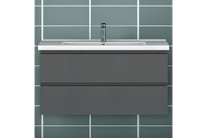 Acezanble Badezimmer Badmöbel 100 cm Waschtisch mit Unterschrank Hängeschrank Anthrazit