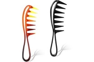 MOZEAT LENS Curl Comb for Brushing out Curls, 2 PCS Wide Tooth Comb Large Tooth Combs Curl Hair Brush Durable Plastic Curly Hair Combs for Women, Hairstyling Tools for Wet Wavy Hair Wigs (Black,Amber)