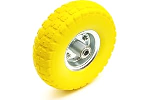 PETROLSCOOTER 10 Inch 4.10/3.50-4 Solid Yellow PU Puncture Proof Tyre & Offset Hub Metal Wheel Sack Truck