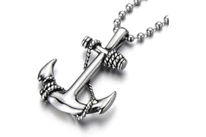 COOLSTEELANDBEYOND Funight H+C Pendentif Ancre Marine - Acier Inoxydable Collier Pendentif Homme Femme - Argent Noir Deux Tons - avec 60CM Chaîne de Boule, sans_pierre, sans_pierre