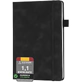 welsberg A5 Notebook with Lines, Imitation Leather, Hardcover Notebook with Pen Loop 192 Pages for Office, School, Home and B