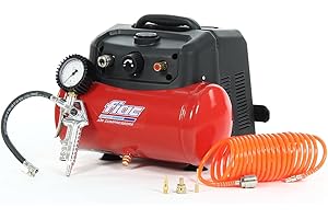 FIAC Compresor de Aire Portátil CUBY, Sin Aceite, Presión Máxima 8 Bar, 1.5 Hp, Depósito 6 Litros + Kit con pistola de inflado homologada