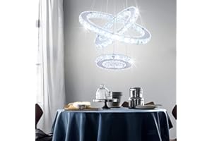 DIISUNBIHUO Dixun LED Chandeliers Modern Ceiling Light Fixture 3 Rings Adjustable Stainless Steel Pendant Light Chandelier for Bedrooms Living Room (Cool White)