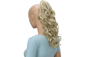 CAISHA by PRETTYSHOP Postiche 40cm Avec Pince Papillon Tresse Queue De Cheval Résistant à la chaleu Extension De Cheveux Volumineux Ondulé Mélange Blond Clair H210