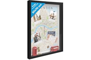 PHOTOLINI 3D Bilderrahmen zum Befüllen 50x70 Schwarz groß, 3 cm tiefer Objektrahmen mit Acrylglas, tiefer Bilderrahmen 50x70 Holz MDF, dicker 3D Rahmen befüllbar für Gegenstände Geschenk