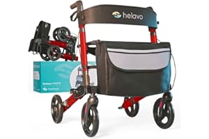 Helavo 4-Wheel Rollator Walker with Seat – Foldable, Adjustable & Lightweight Aluminum Rolling Walker for Seniors and Adults