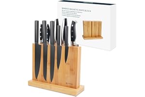 Kitchendao, portacoltelli magnetico con doppio scomparto laterale, potente magnete e piedini antiscivolo per un supporto sicuro e salvaspazio, in bambù ecologico, non adatto per coltelli in ceramica