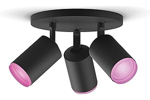 Philips Hue White and Color Ambiance Fugato Faretto Smart , 3 Punti Luce, Orientabili, Bluetooth, Dimmerabile, Attacco GU10, Lampadine Incluse, Nero