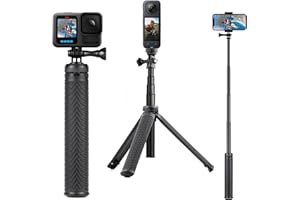 SOONSUN 3in1 Aluminum Waterproof Selfie Stick for GoPro Hero 13 12 11 10 9 8 7 6 5 4, Fusion, Max, Session, Insta360, AKASO, SJCAM, Osmo Action Camera - Extenbale Monopod Pole, Hand Grip, Tripod Stand