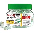 Simply45 Unshielded Pass-Through RJ45 Modular Plugs for 23AWG Solid (Cat6 UTP), 26-24AWG Stranded (Cat5e/6 UTP Stranded) - Green Tint, 100 Piece Jar - S45-1600