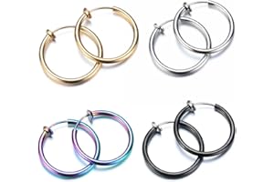 SULIUDAJI 4 pares de clips de oreja de resorte no perforados, pendientes de aro, clips de oreja no perforados, pendientes de aro de acero inoxidable, pendientes hipoalergénicos, 4 colores