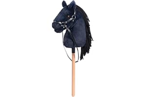 BEJOY Stick Horse Hobby Horse Toy, Horse on a Stick with Halter and Reins, Simulated Eyelashes, Hobby Horsing Gift for Children Girls, Big Hobby Horse, Dark Blue