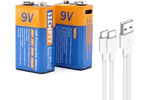 SZEMPTY Akumulatory litowe 9 V, 6F22 USB litowo-jonowe 9 V, 650 mAh, z kablem do ładowania typu C, szybkie ładowanie w ciągu 1,5 godziny, 2 sztuki w opakowaniu (2 sztuki w opakowaniu) (bateria USB 9 V
