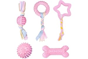 Ajuanbazha 5 Piezas Juguetes para la Dentición de Cachorros, Juguetes Masticables de Goma con Cuerdas de Algodón, Interactivos y Resistentes para Perros Pequeños y Medianos