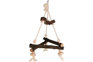 Pet Ting Natural Wooden Triangular Bird Swing Cockatiel Parakeet Bird Perch Rope 27x27x27 cm