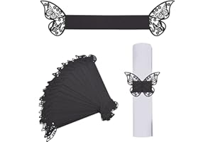 URROMA Anneaux de Serviette, 50 pièces Anneaux de Serviette Noirs en Forme de Papillon Porte-Serviette Décoration de Table