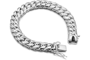 Dankadi Bracelet Cubain Massif 10MM en 925 Argent pour Homme, Chaîne Cubaine Classique Lisse et Cannelure 7"-10" Bijoux Cadeau Anniversaire pour Adulte Garçon Père Frère