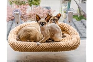 EDAGNY Hamac de fenêtre pliable souple pour chat - Perchoir de fenêtre en peluche avec housse double face, cadre en acier robuste pouvant supporter jusqu'à 18 kg, marron, M