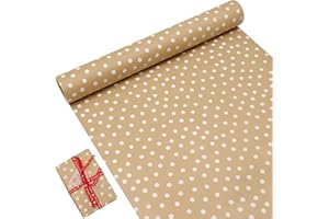 OTMVicor, Rotolo di carta regalo natalizia da 43 cm x 15 m, in carta Kraft, con stampa con pois bianchi, riciclabile